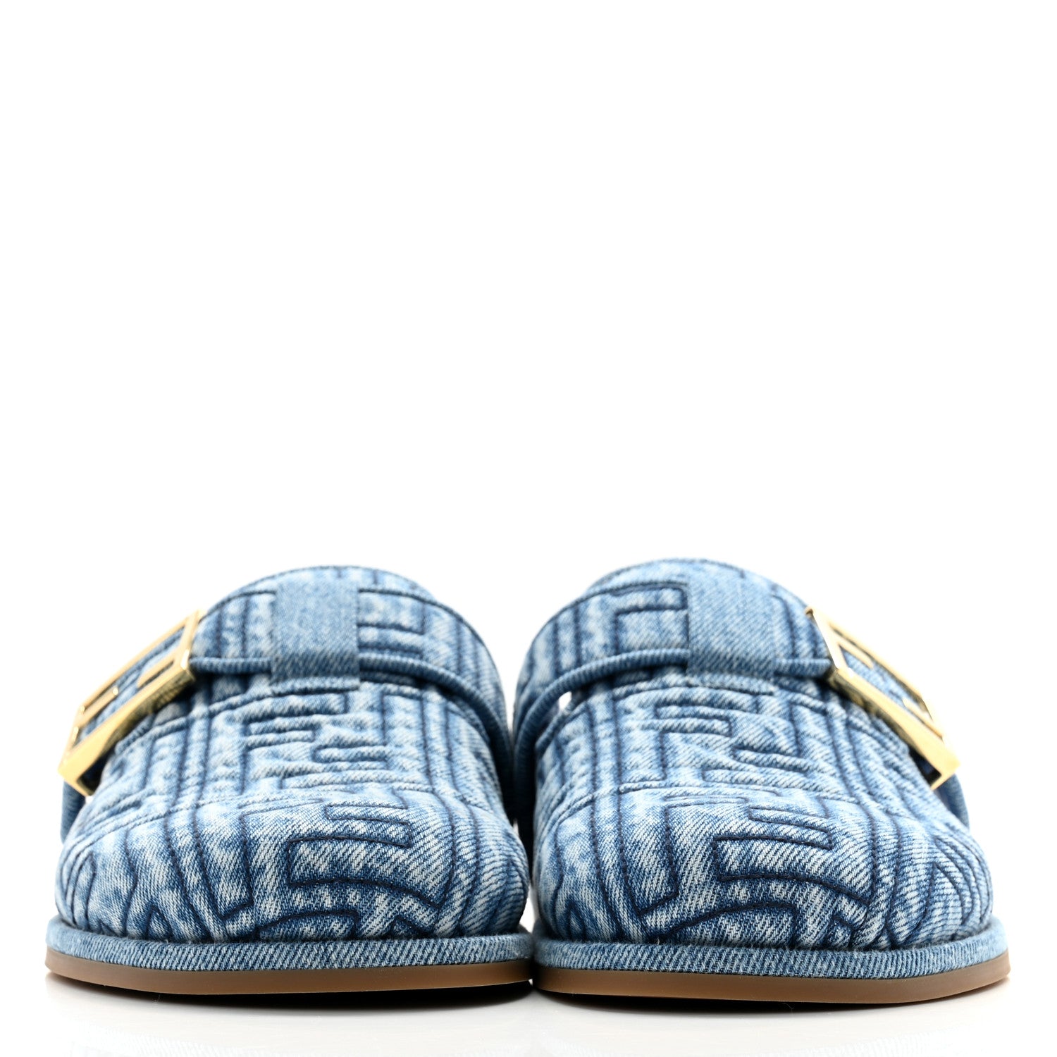 Fendi Denim Jacquard FF Womens Fendi Feel Buckled Mules 36.5 Blue