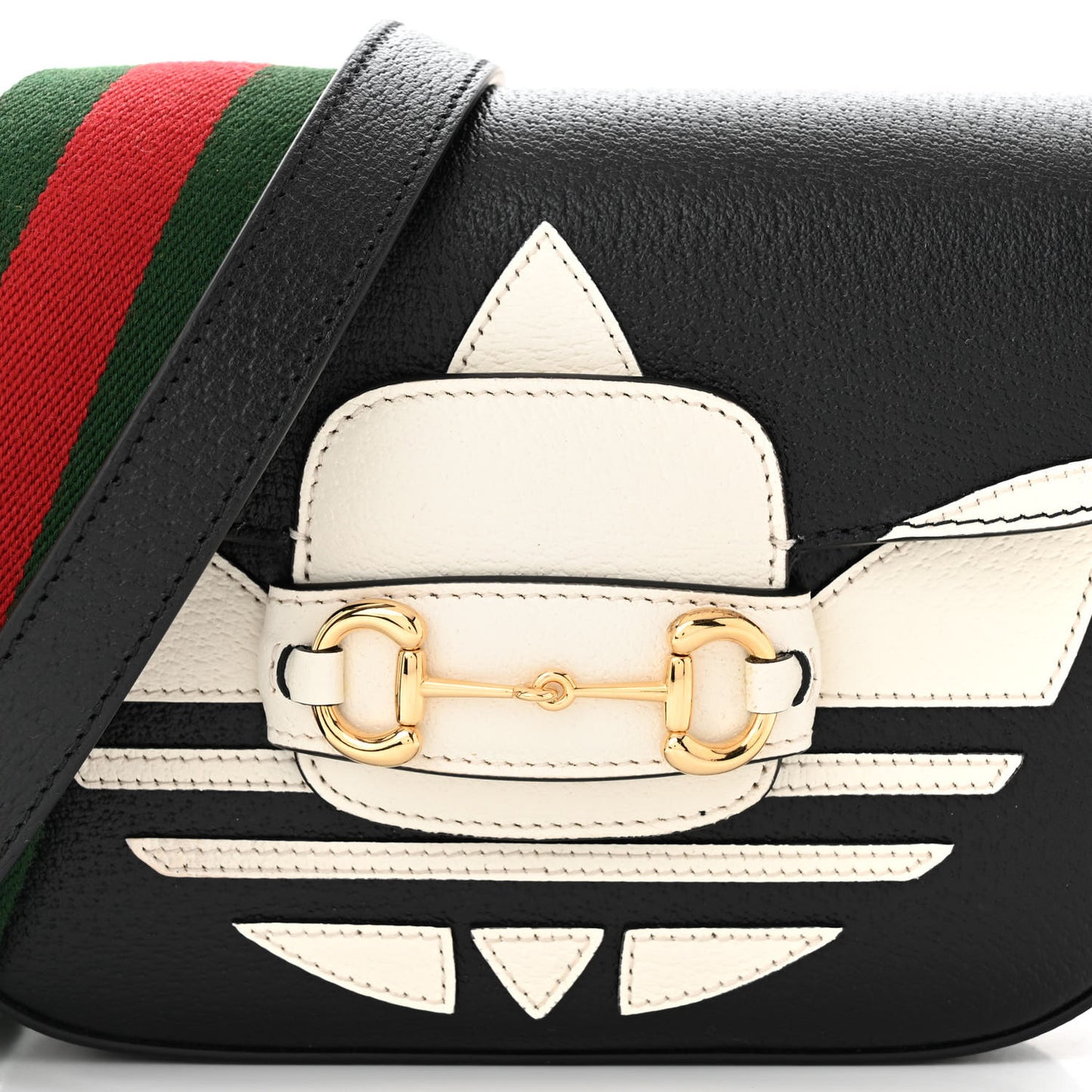 X ADIDAS Textured Dollar Calfskin Web Trefoil Mini Horsebit 1955 Shoulder Bag Black Off White