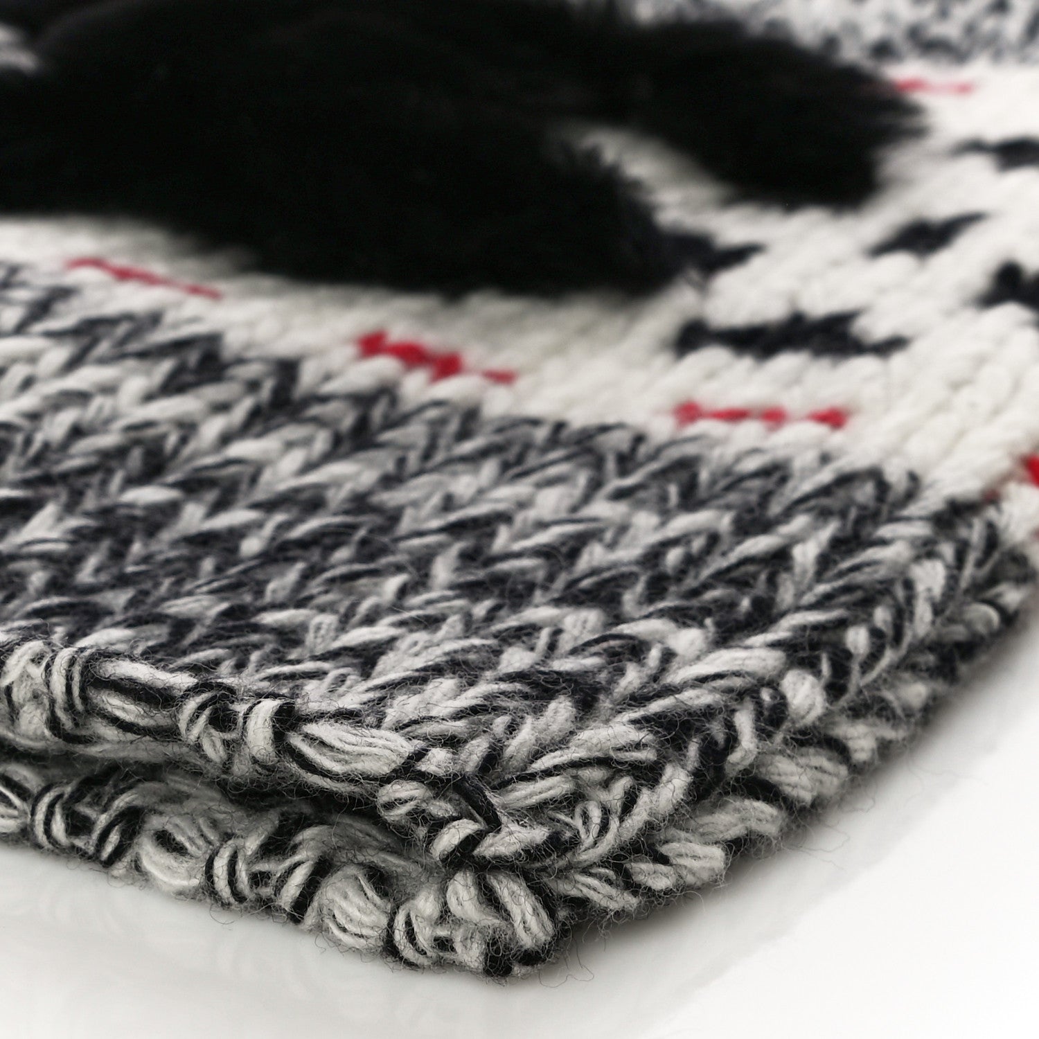 Chanel Wool Shearling CC Beanie Hat Ivory Black Red 7 of 7