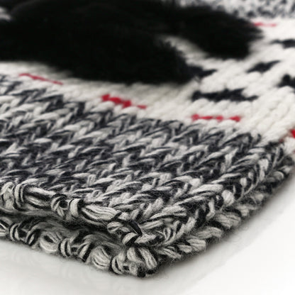 Chanel Wool Shearling CC Beanie Hat Ivory Black Red 7 of 7