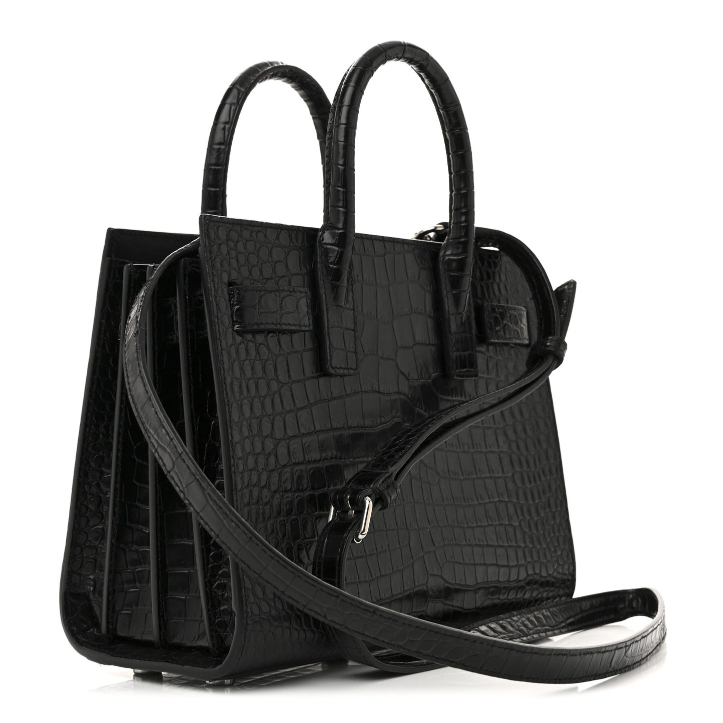 Calfskin Crocodile Embossed Nano Sac De Jour Black