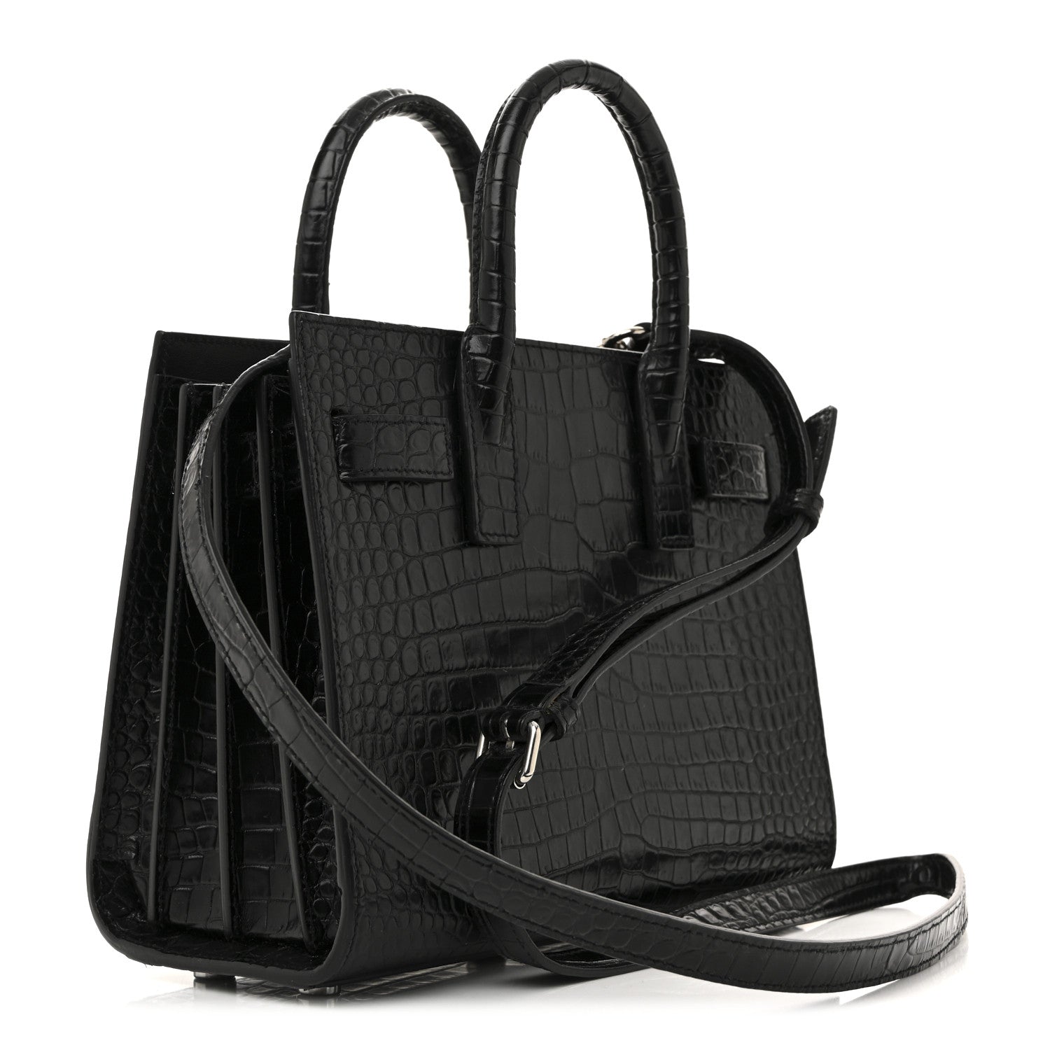 Saint Laurent Calfskin Crocodile Embossed Nano Sac De Jour Black 3 of 12
