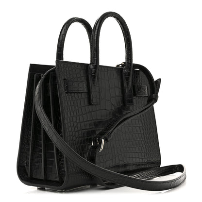 Saint Laurent Calfskin Crocodile Embossed Nano Sac De Jour Black 3 of 12