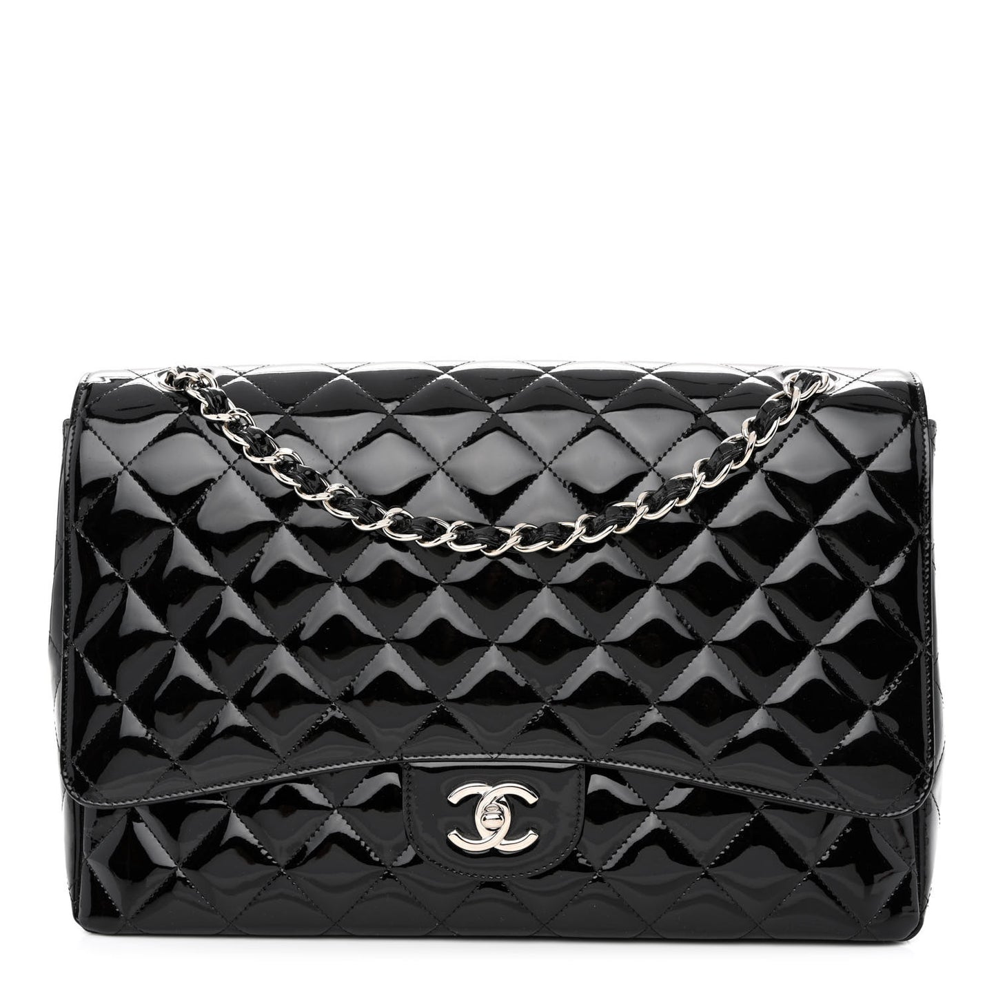 Patent Quilted Maxi Single Flap Black