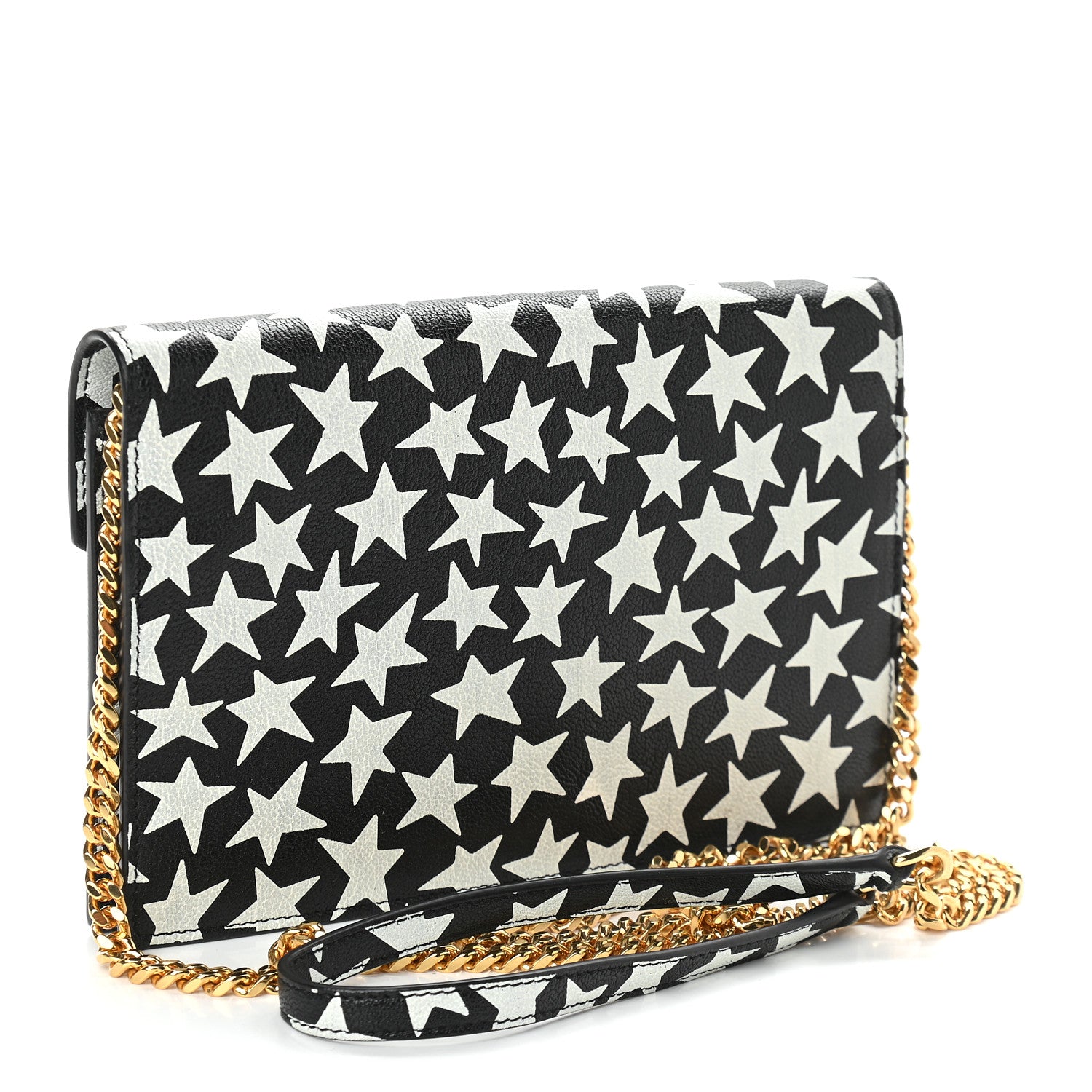 Saint Laurent Lambskin Star Print Monogram Envelope Chain Wallet Black White 2 of 8