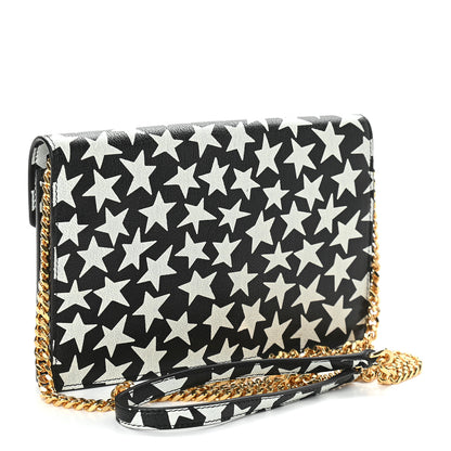 Saint Laurent Lambskin Star Print Monogram Envelope Chain Wallet Black White 2 of 8
