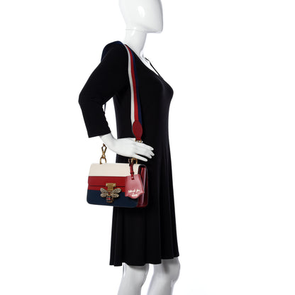Gucci Calfskin Sylvie Web Queen Margaret Shoulder Bag Blue Agata Hibiscus Red Mystic White 2 of 12