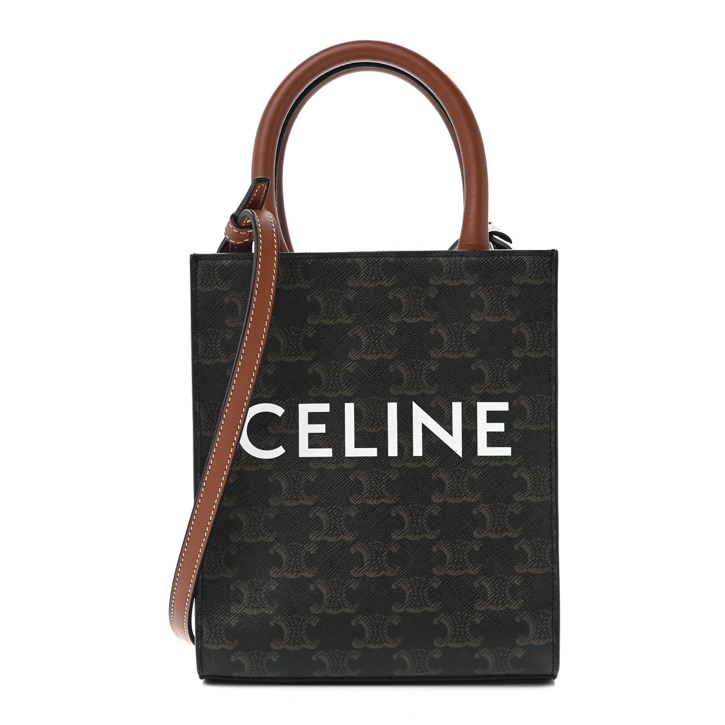 Triomphe Canvas Calfskin Mini Vertical Cabas Tan