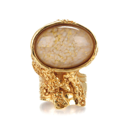 Saint Laurent Glass Cabochon Arty Ovale Ring 6 Gold Cream 1 of 4