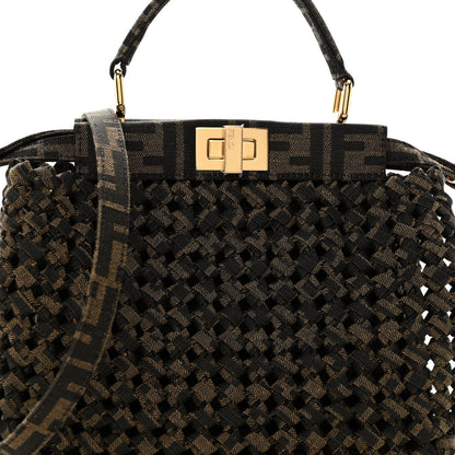 Fendi Fabric Jacquard FF 1974 Woven Knotted Mini Peekaboo Iconic Satchel Tobacco Moro 7 of 9