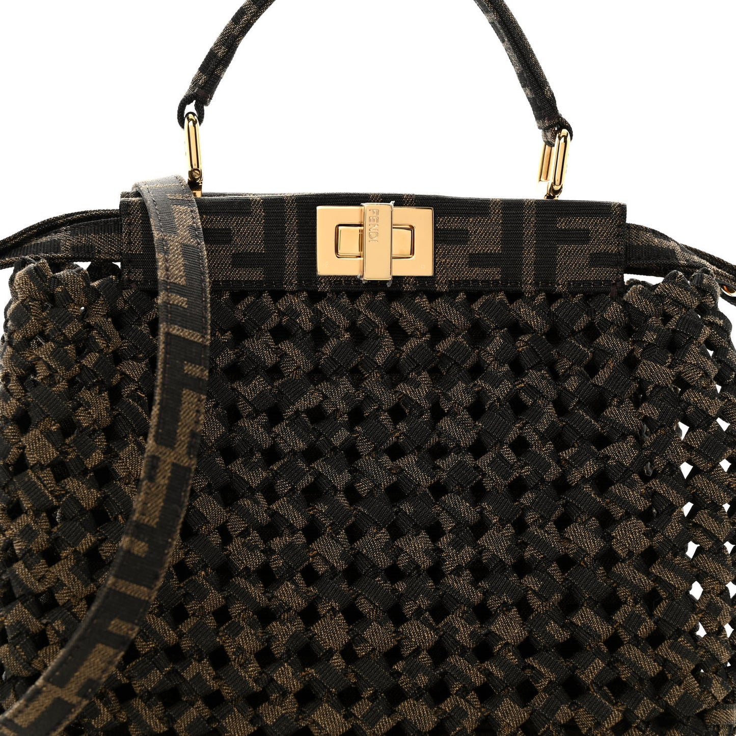 Fabric Jacquard FF 1974 Woven Knotted Mini Peekaboo Iconic Satchel Tobacco Moro