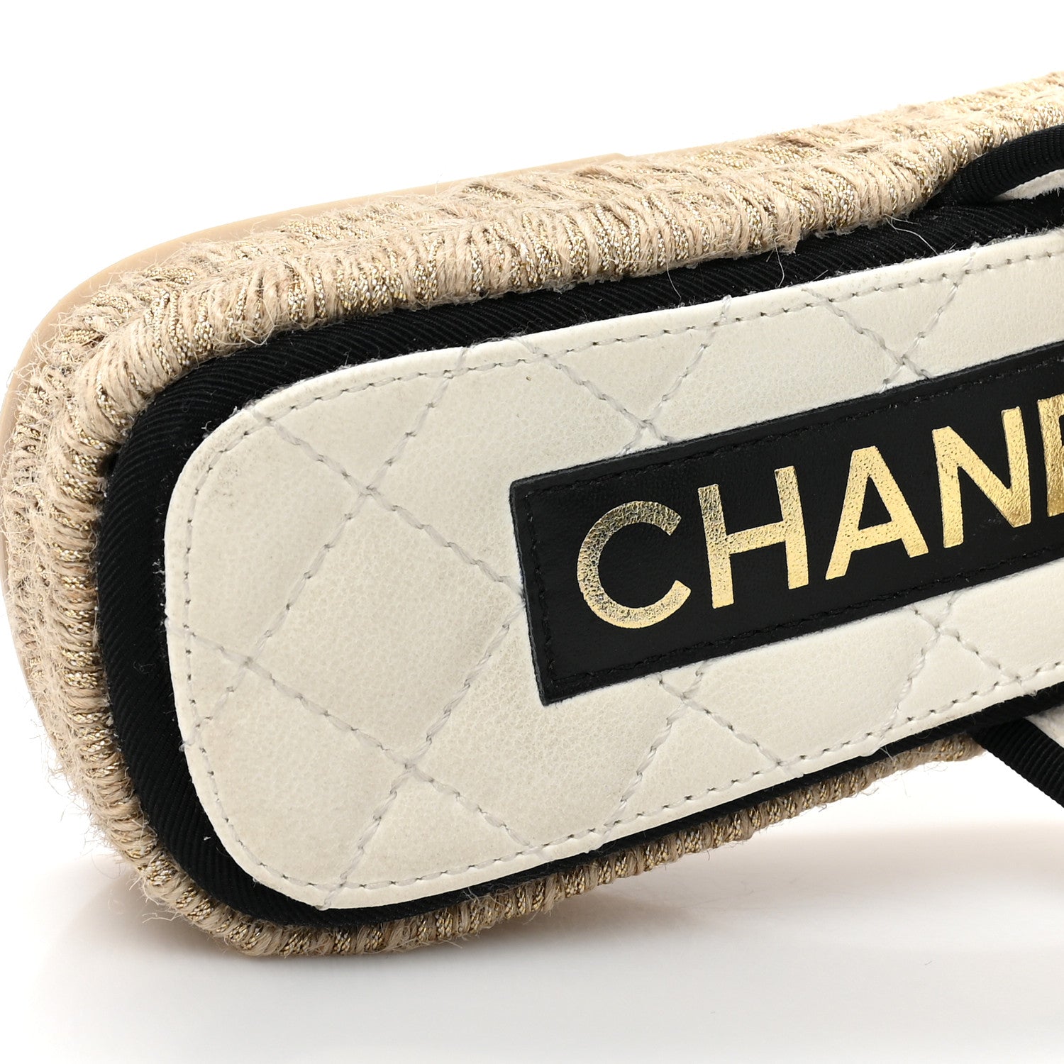 Chanel Crumpled Goatskin CC Espadrille Mules 35 White Black 10 of 10