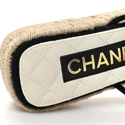 Chanel Crumpled Goatskin CC Espadrille Mules 35 White Black 10 of 10