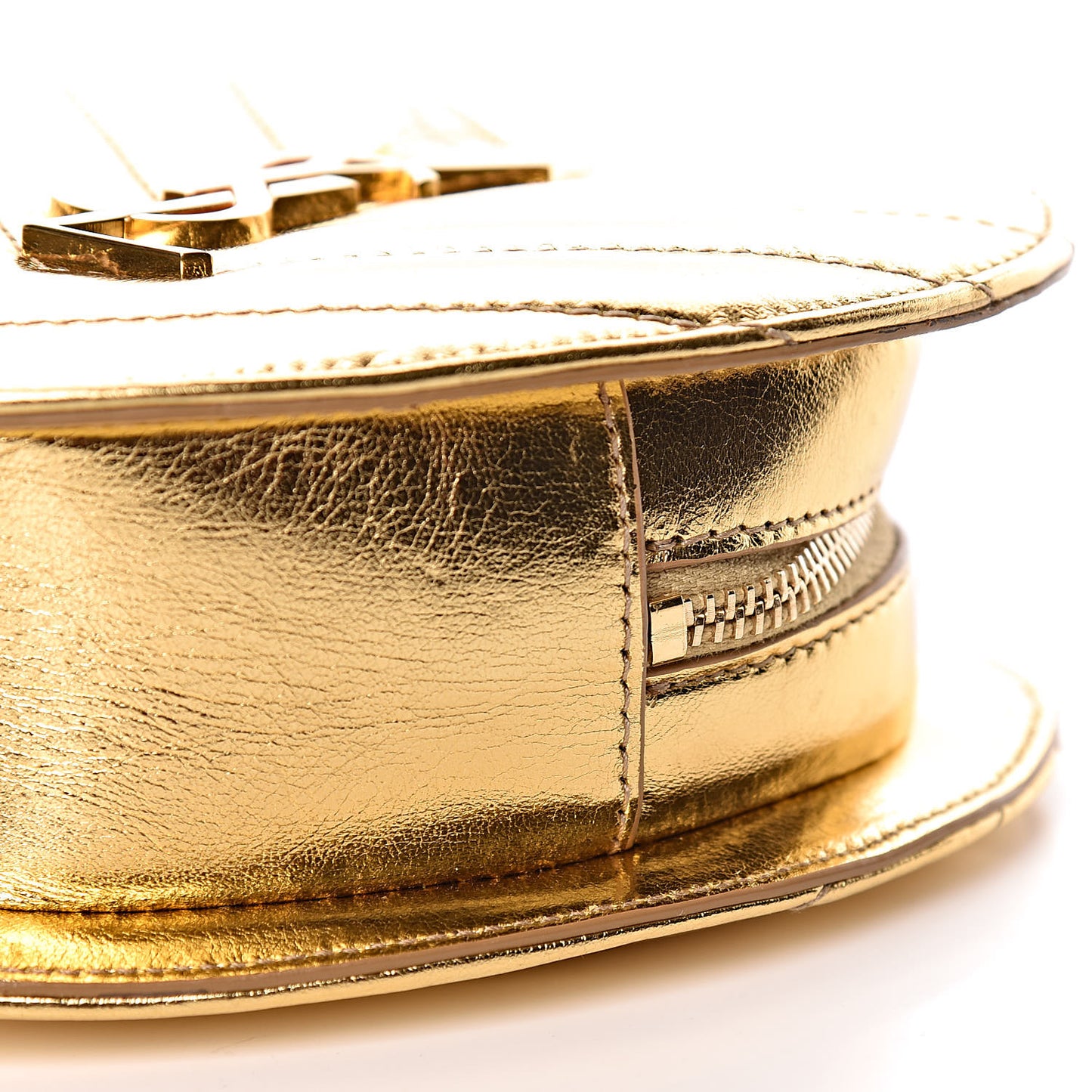 Metallic Calfskin Matelasse Chevron Monogram Small Love Heart Chain Bag Gold