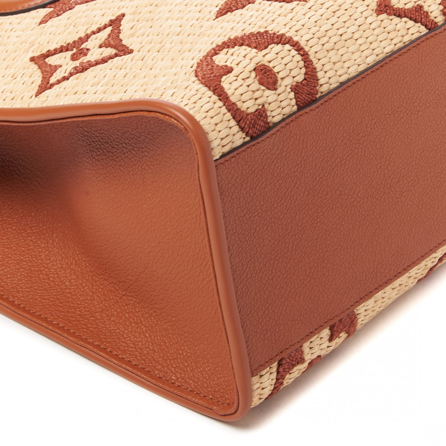 Raffia Calfskin Monogram Giant Onthego MM Tan