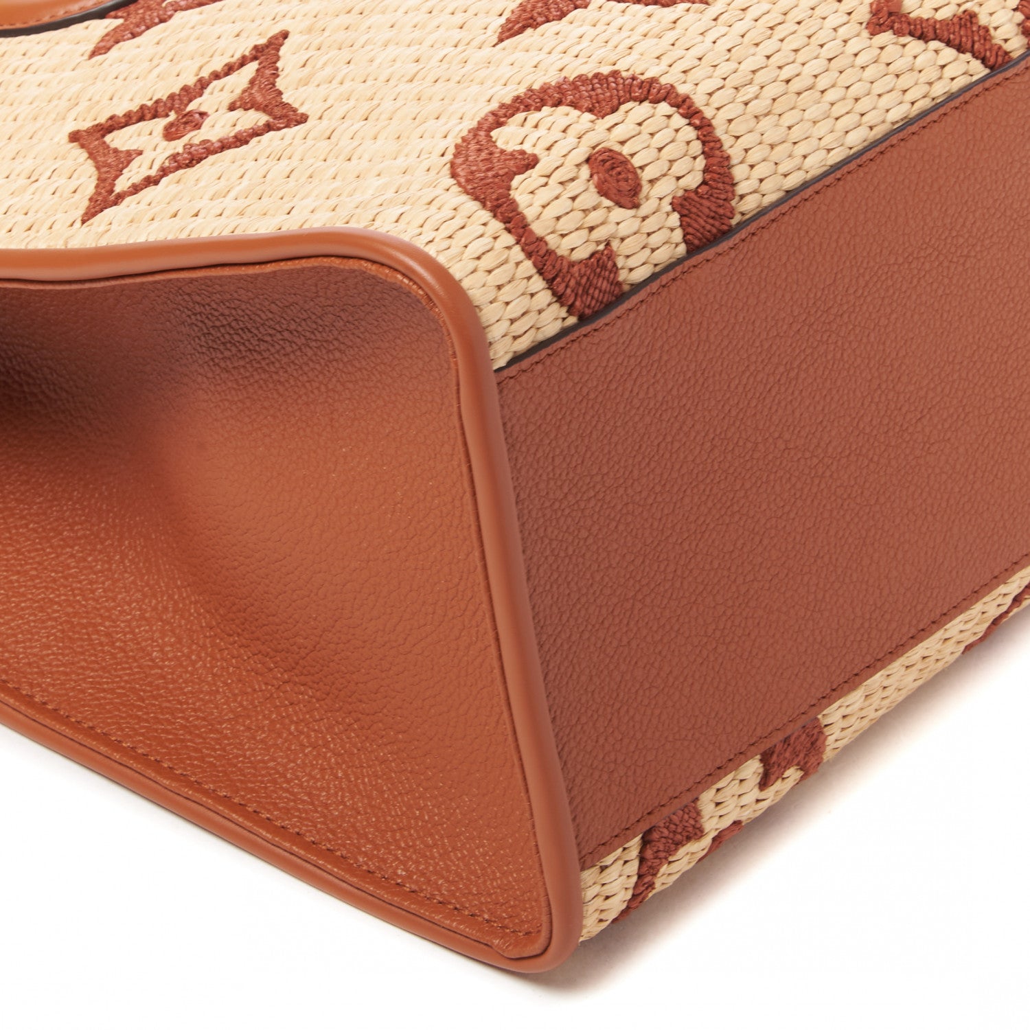 Louis Vuitton Raffia Calfskin Monogram Giant Onthego MM Tan 6 of 8