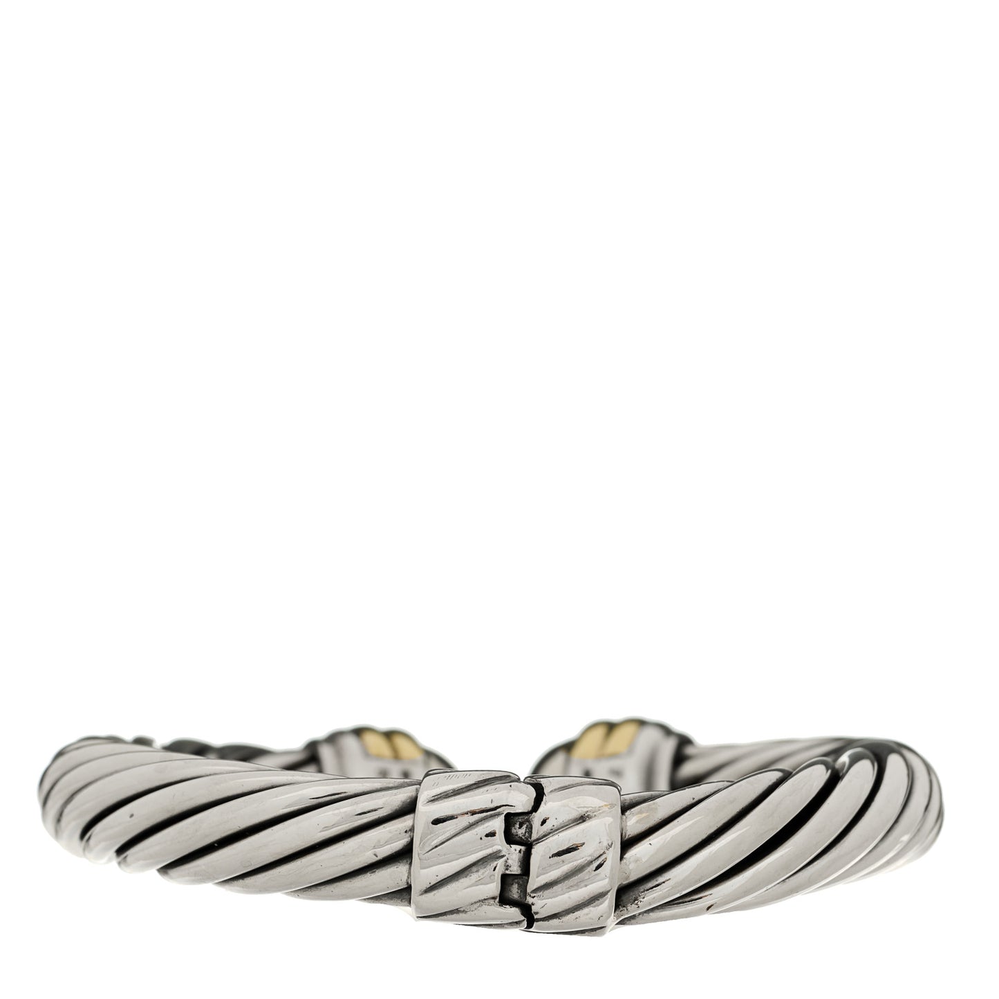 Sterling Silver 14K Yellow Gold 10mm Cable Classics Hinged Bracelet