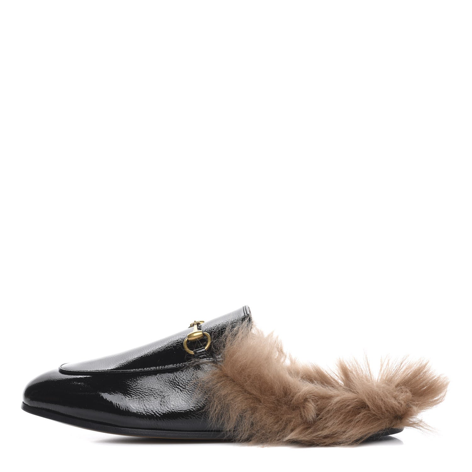 Gucci Patent Fur Womens Princetown Slippers 38.5 Black Natural 1 of 8