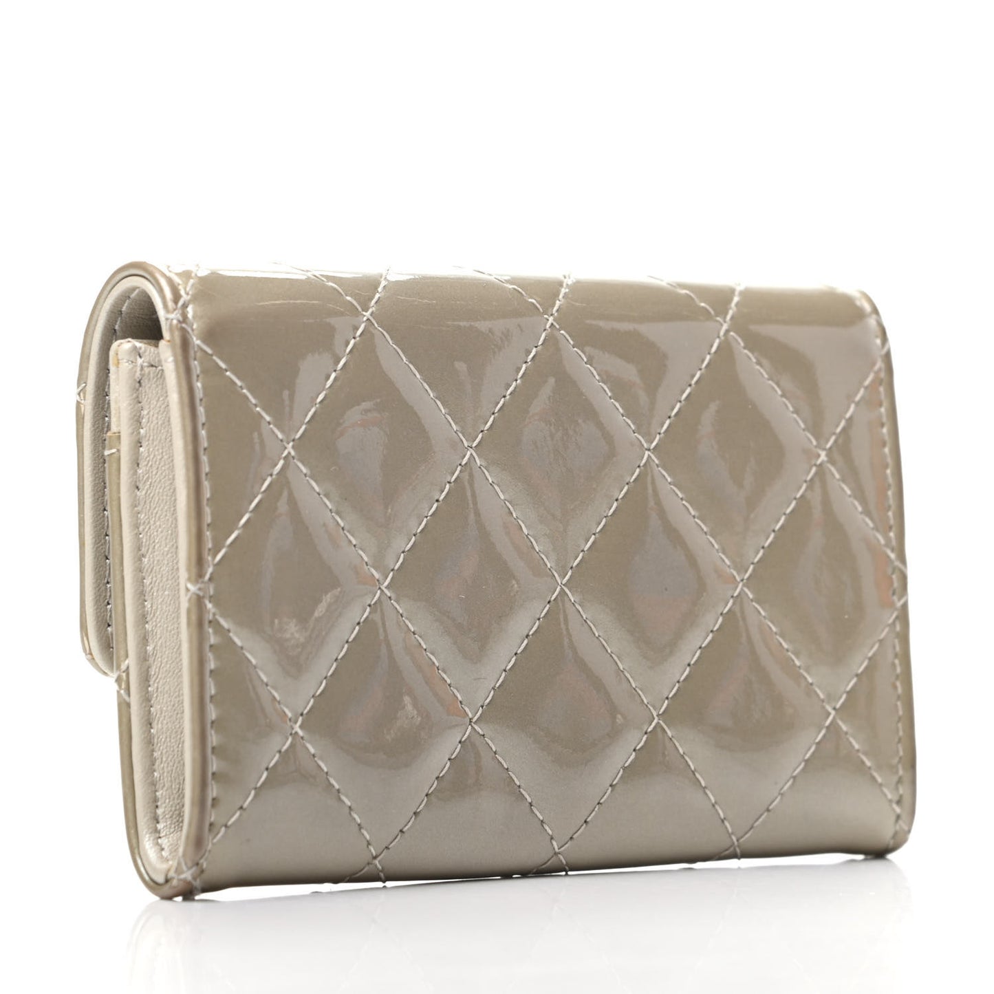 Patent Quilted Card Holder Light Gold