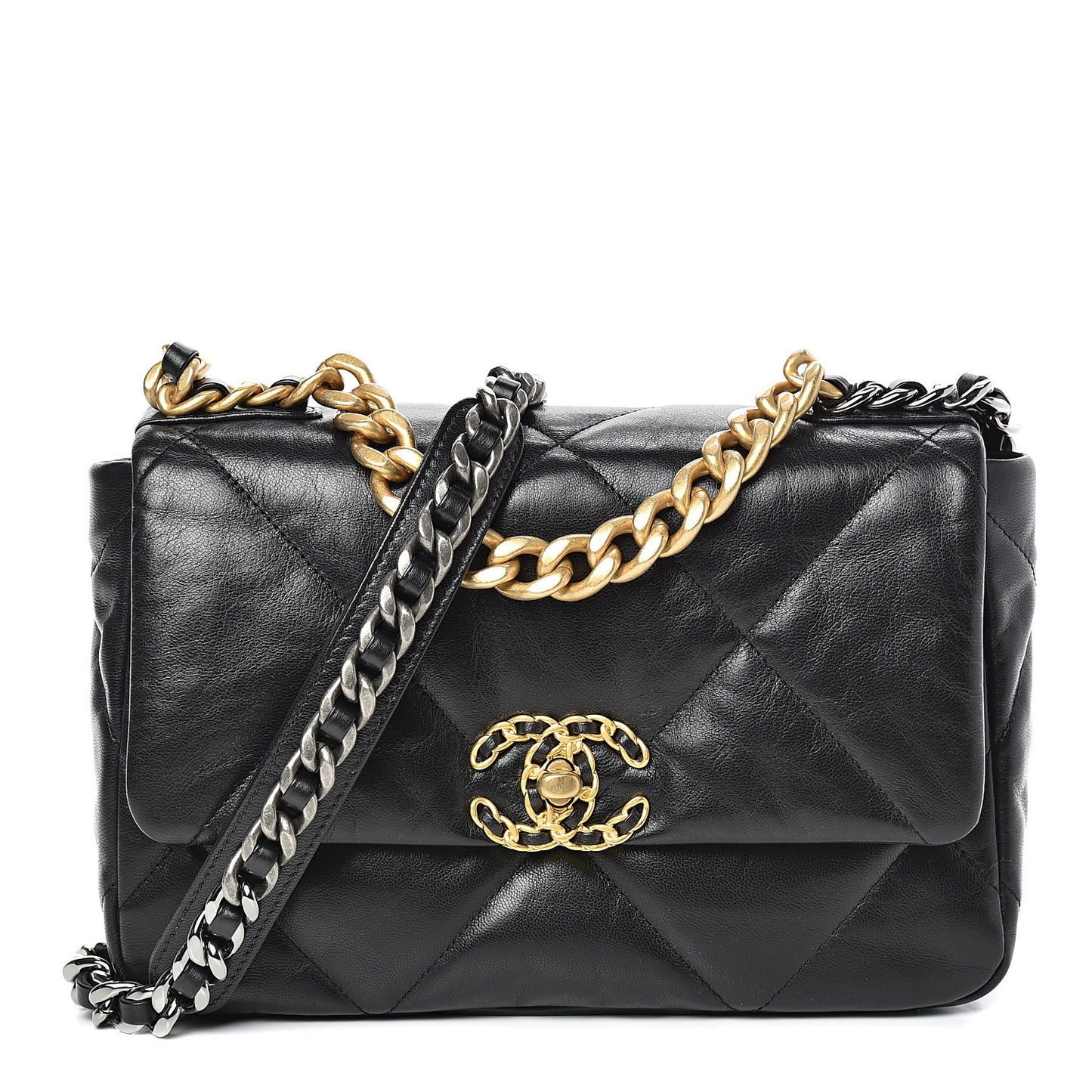 Lambskin Quilted Medium 19 Flap Black