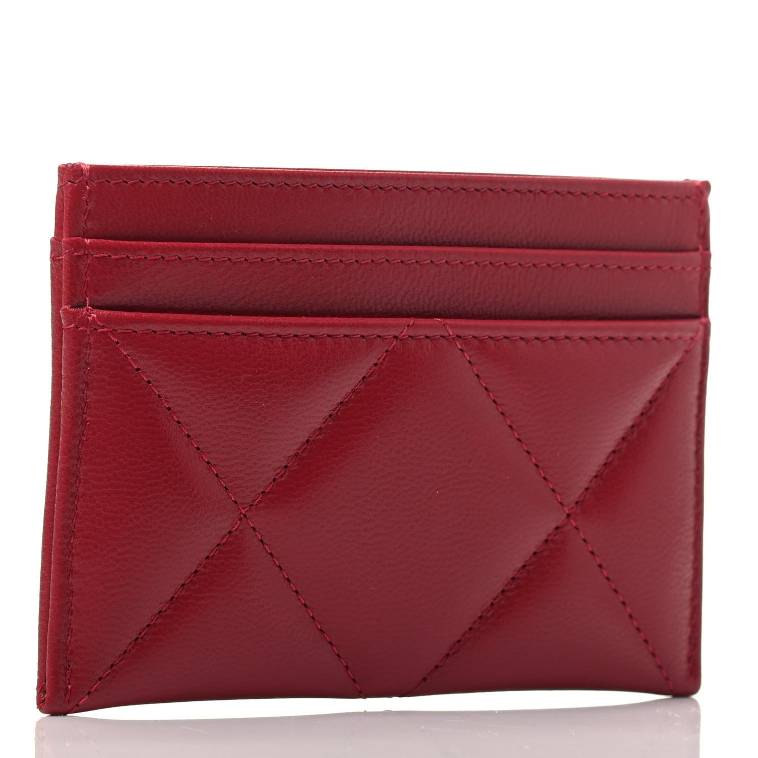 Chanel Shiny Goatskin Quilted Chanel 19 Card Holder Red 2 of 3