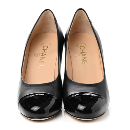 Chanel Lambskin Patent Calfskin Cap Toe CC Pumps 36 Black 2 of 10