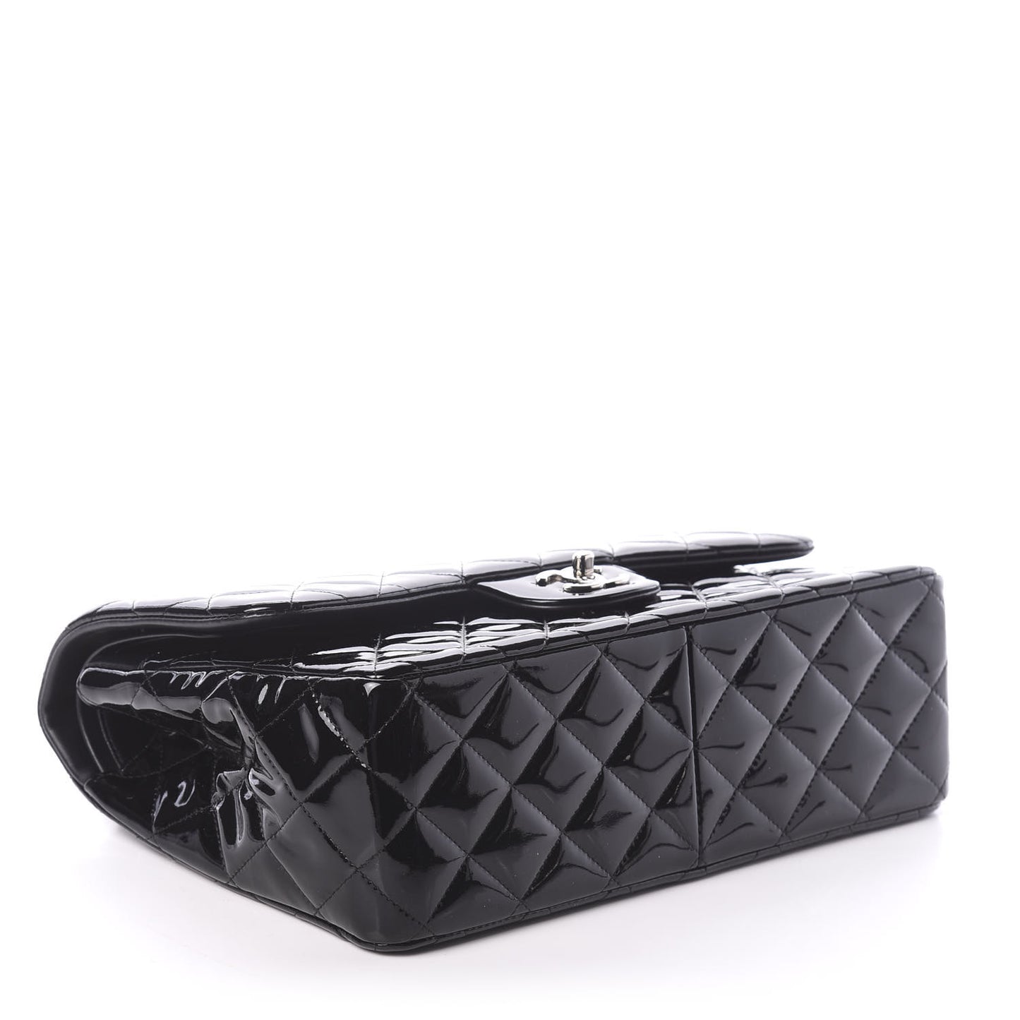 Patent Quilted Jumbo Double Flap Black