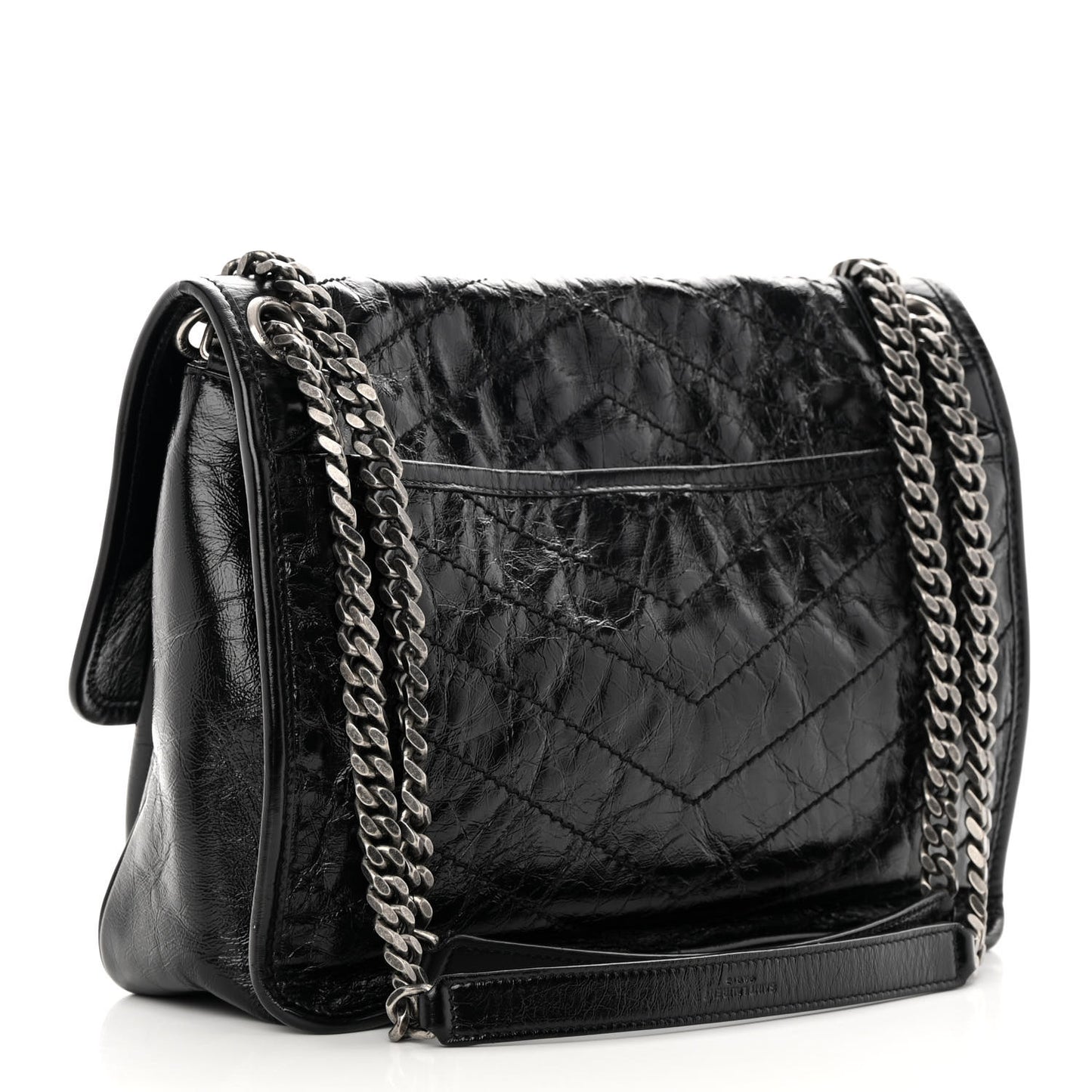 Crinkled Calfskin Matelasse Monogram Medium Niki Chain Satchel Black