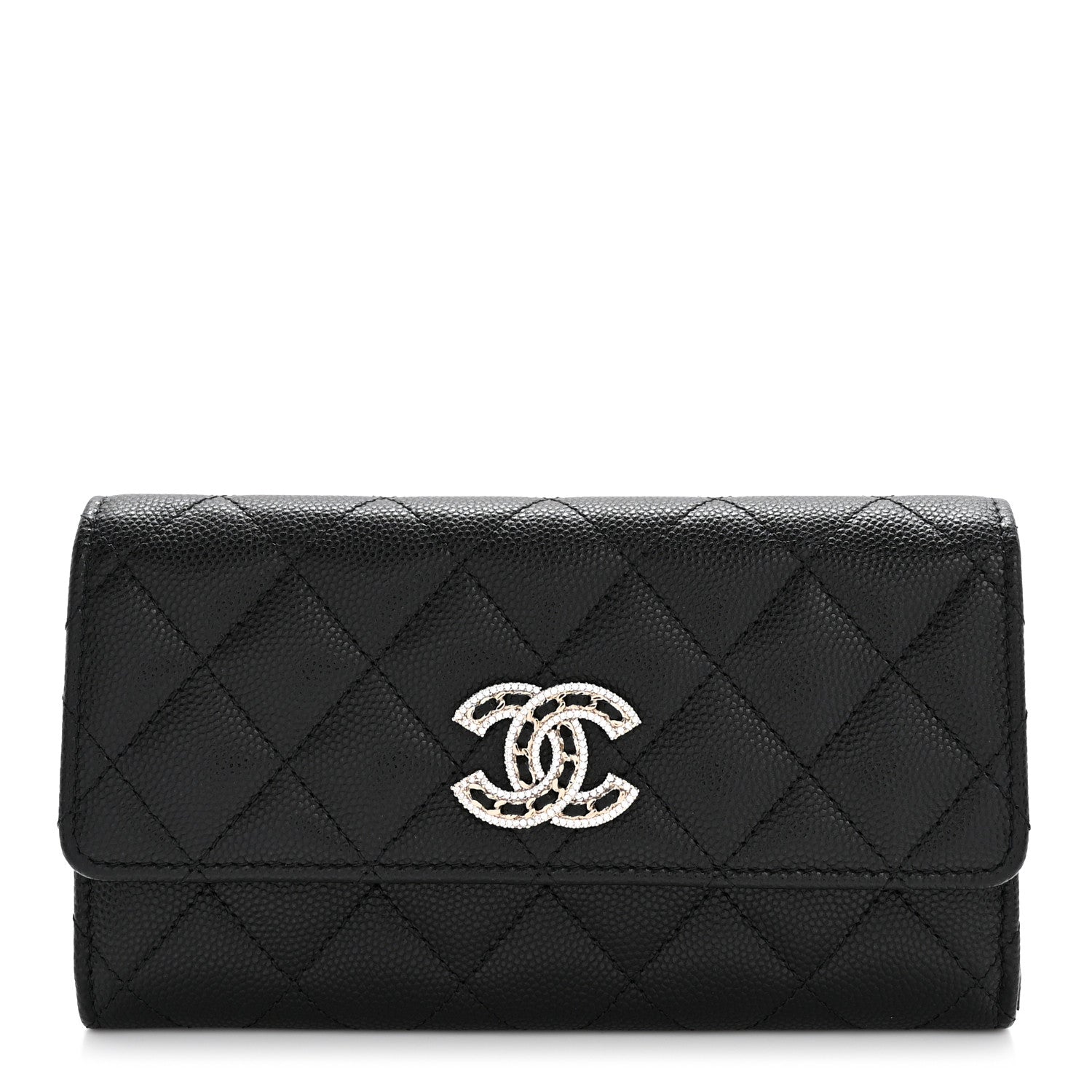 Chanel Caviar Quilted Crystal CC Large Gusset Flap Wallet Black 1 of 8
