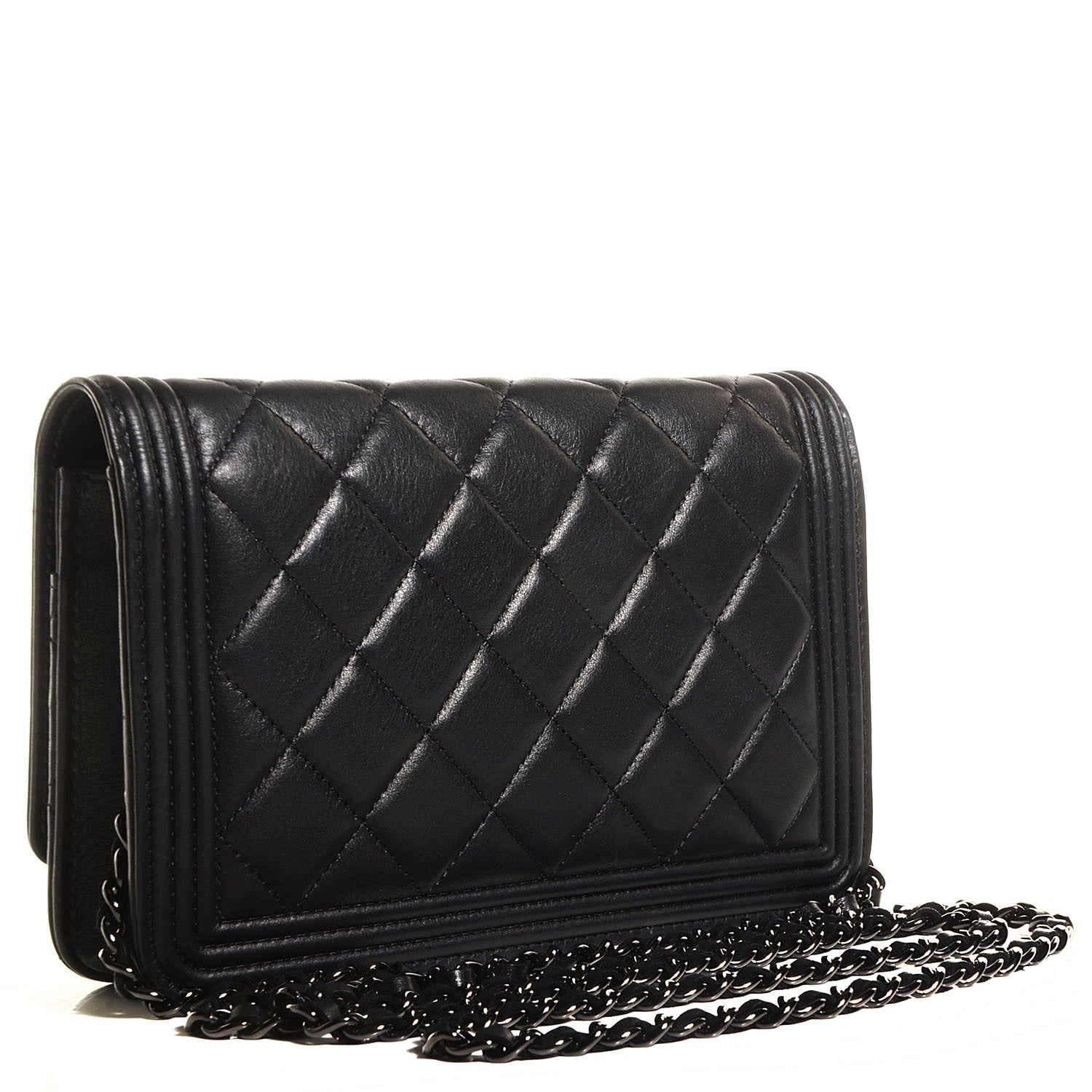 Chanel Lambskin Quilted Boy Wallet On Chain WOC So Black 3 of 9