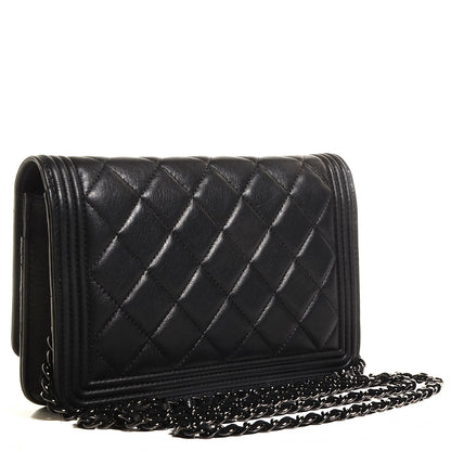 Chanel Lambskin Quilted Boy Wallet On Chain WOC So Black 3 of 9