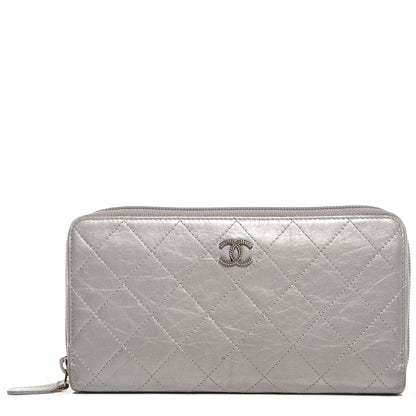 Chanel Calfskin Large Zip Around Wallet Silver 1 of 9