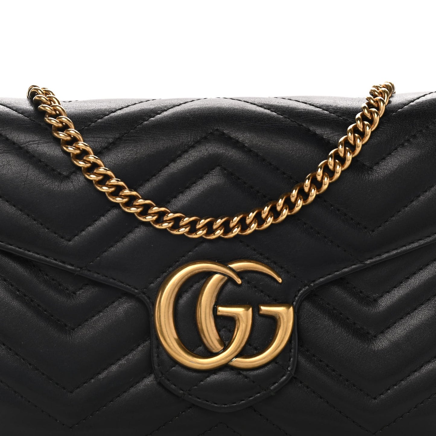 Calfskin Matelasse GG Marmont Chain Wallet Black