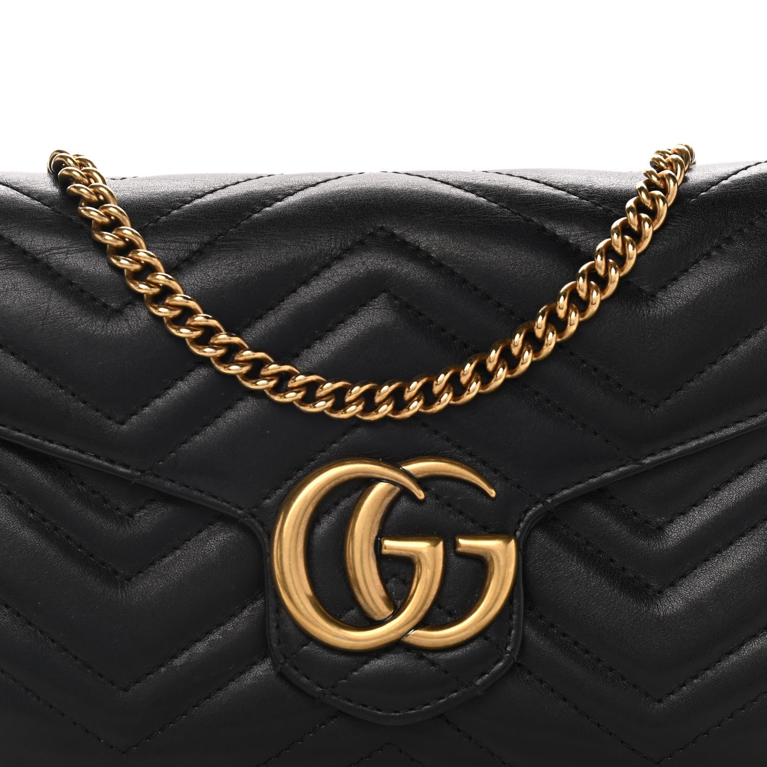 Gucci Calfskin Matelasse GG Marmont Chain Wallet Black 8 of 10
