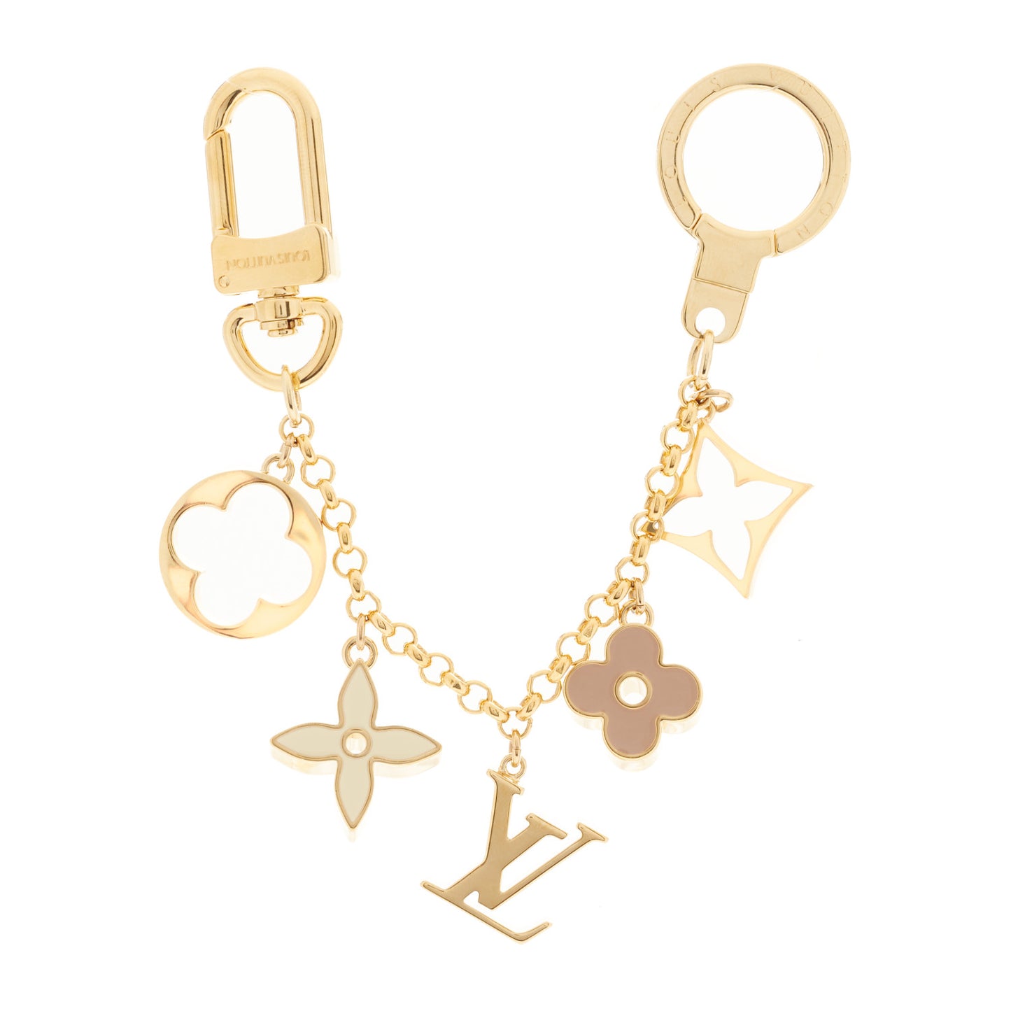 Brass Enamel Fleur De Monogram Bag Charm Chain Gold