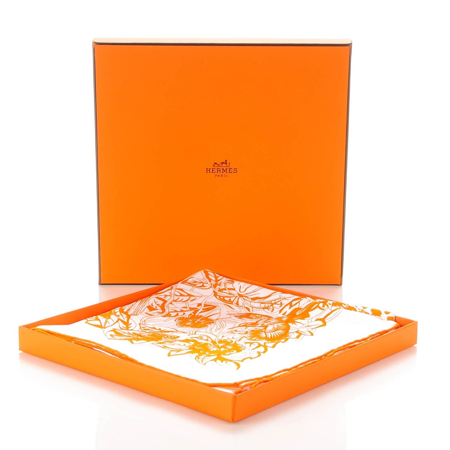 Silk Jungle Love Scarf 90 Blanc Orange