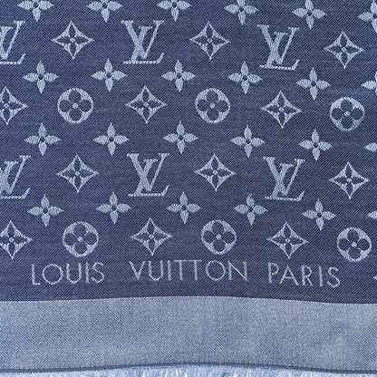 Louis Vuitton Silk Wool Monogram Shawl Blue 3 of 5