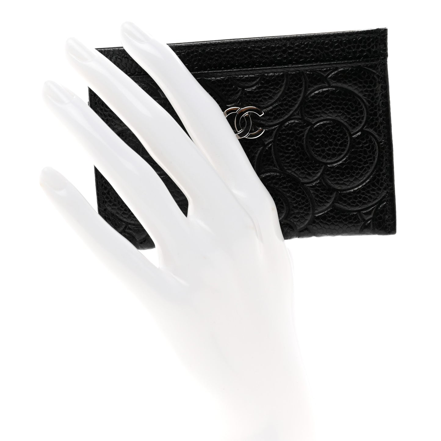 Caviar Camellia Embossed Card Holder Black