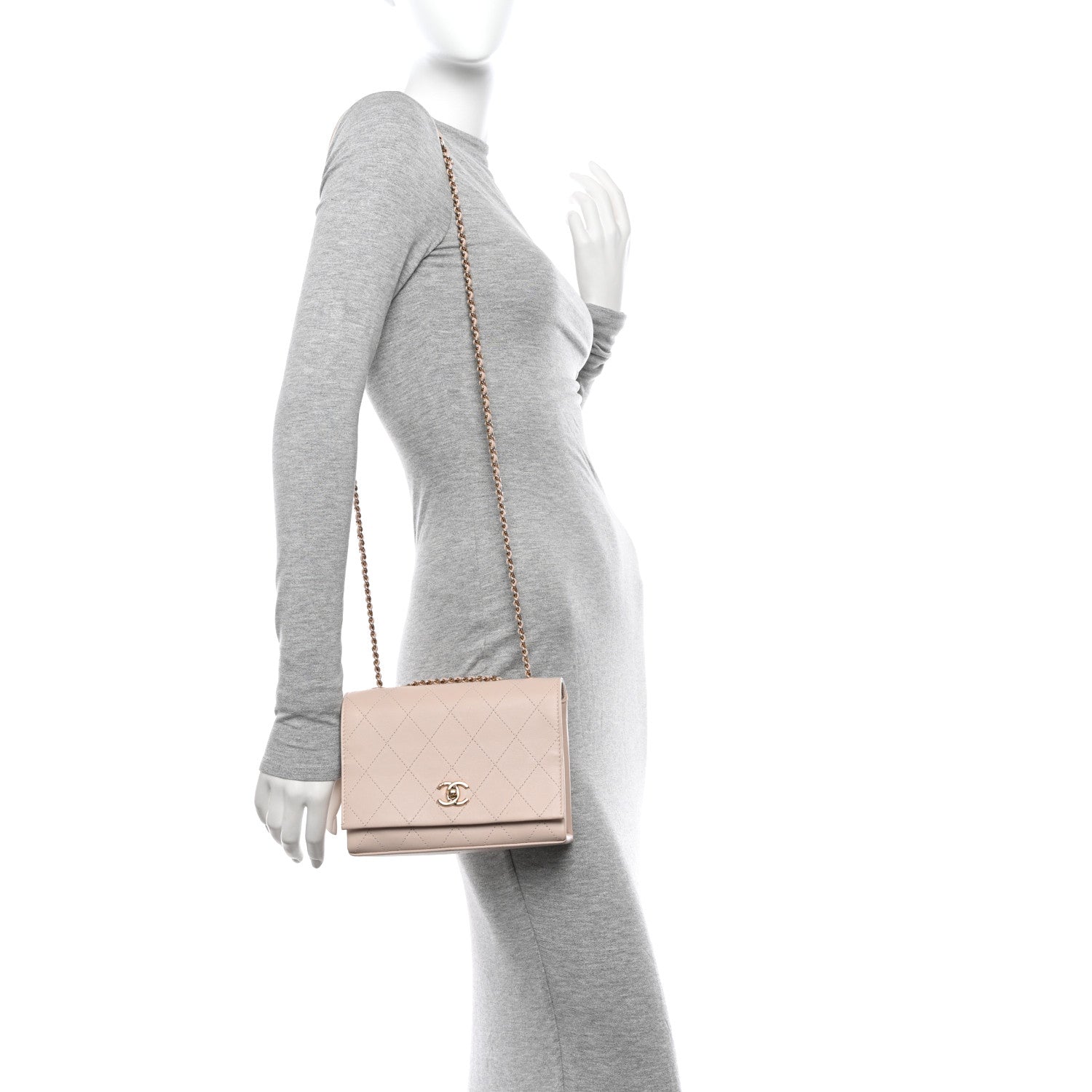 Chanel Calfskin Stitched Small Flap Light Beige 3 of 11