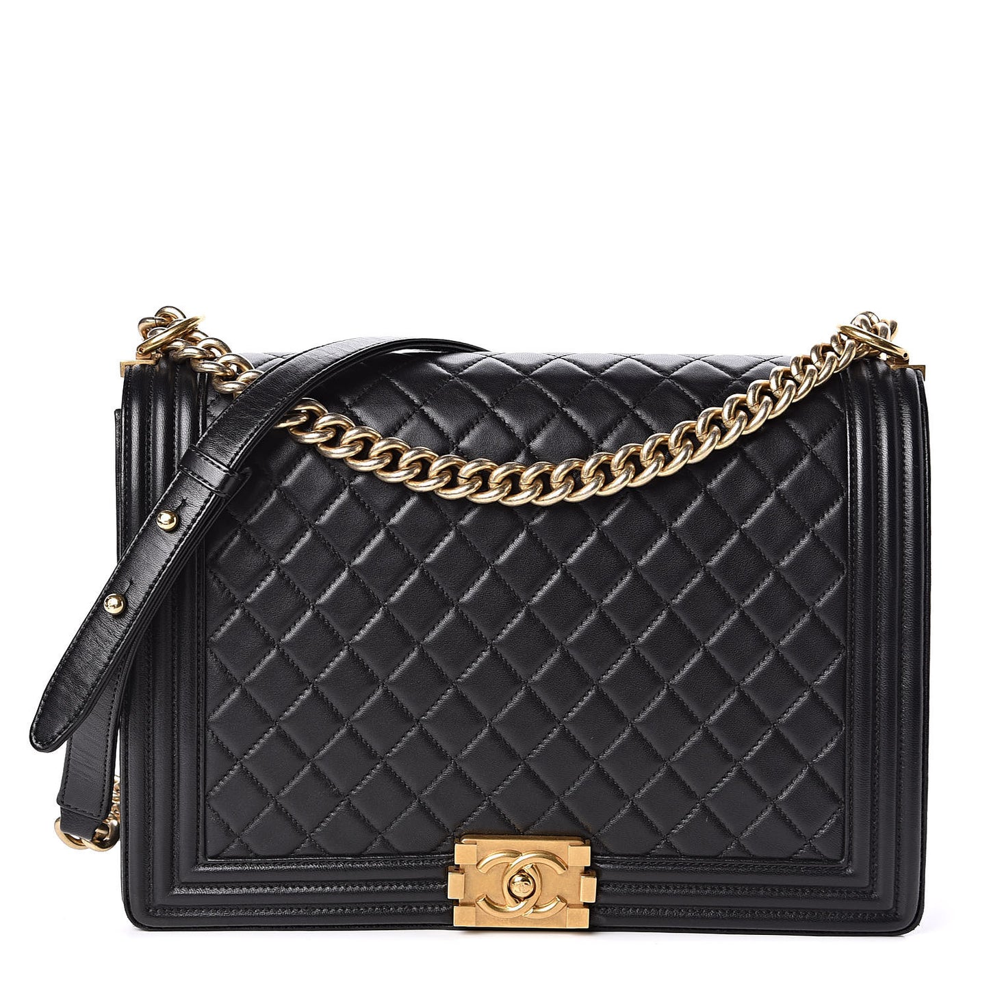 Lambskin Quilted Large Boy Flap Black