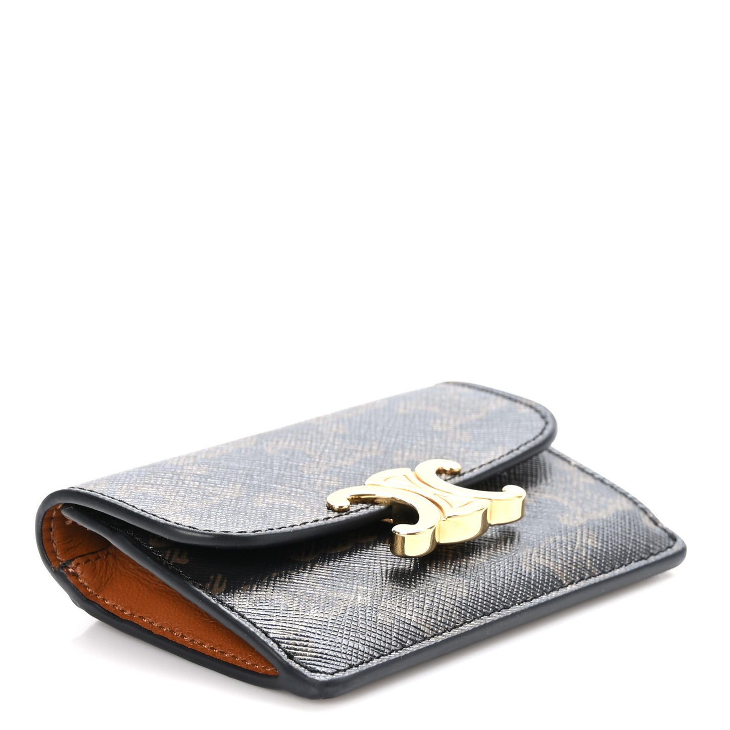 Triomphe Canvas Calfskin Flap Card Holder Tan