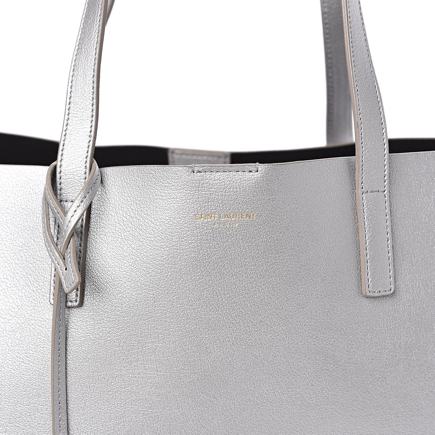 Metallic Calfskin Large Shopping Tote Silver