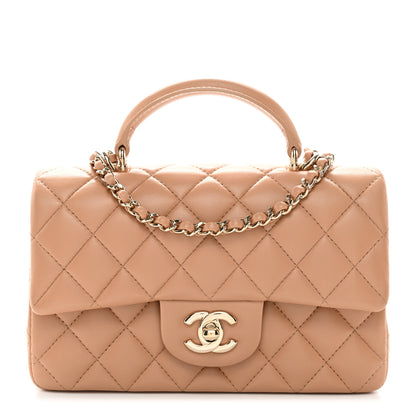 Chanel Lambskin Quilted Mini Top Handle Rectangular Flap Beige 1 of 10