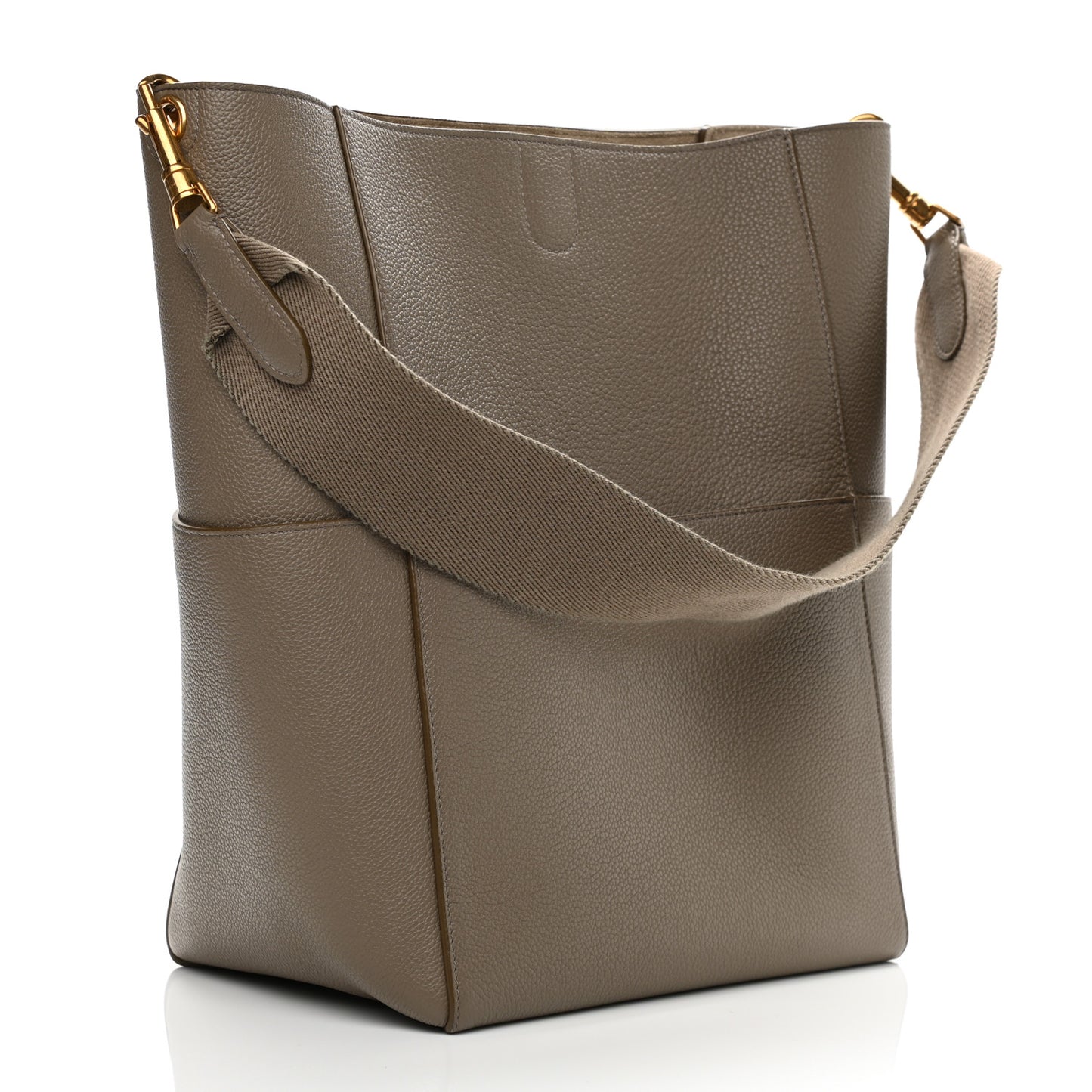Soft Grained Calfskin Sangle Bucket Bag Taupe
