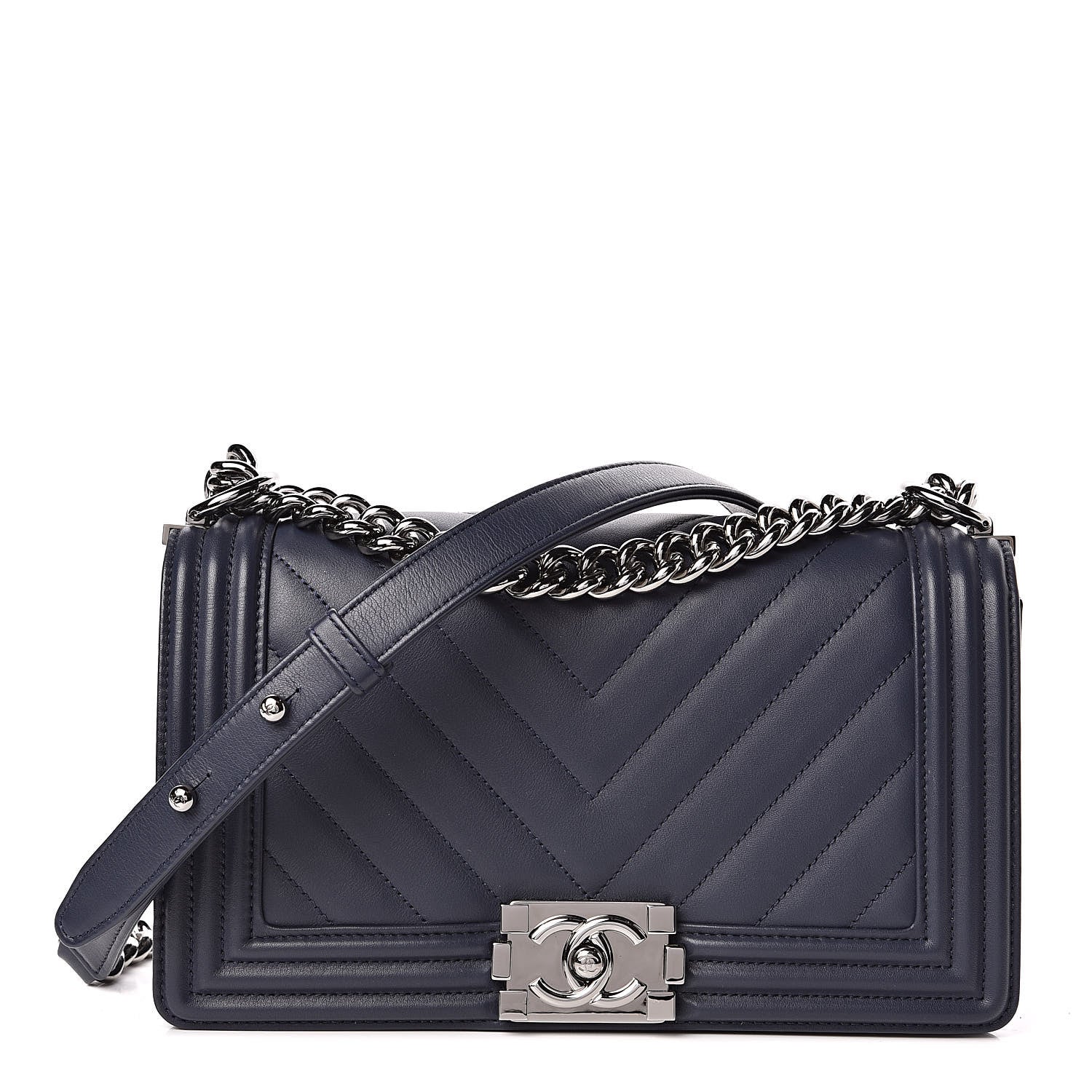 Chanel Calfskin Chevron Medium Boy Flap Navy 1 of 10