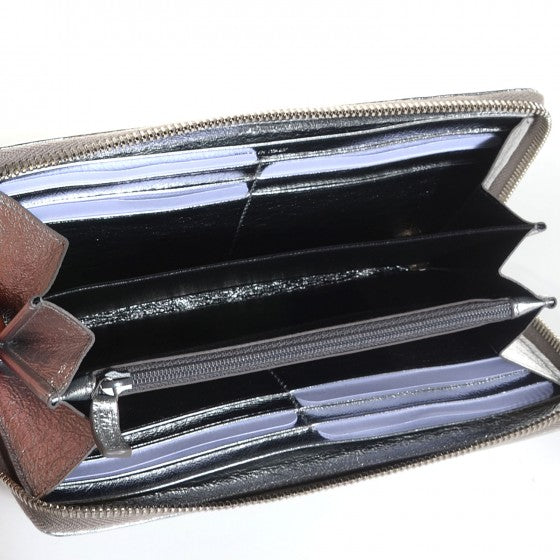 Metallic Calfskin Belle De Jour Zip Around Wallet Moon