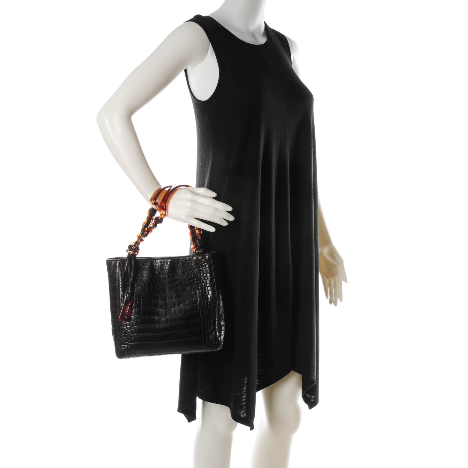 Chanel Alligator Tortoise Chain Small Shoulder Bag Dark Brown 2 of 8