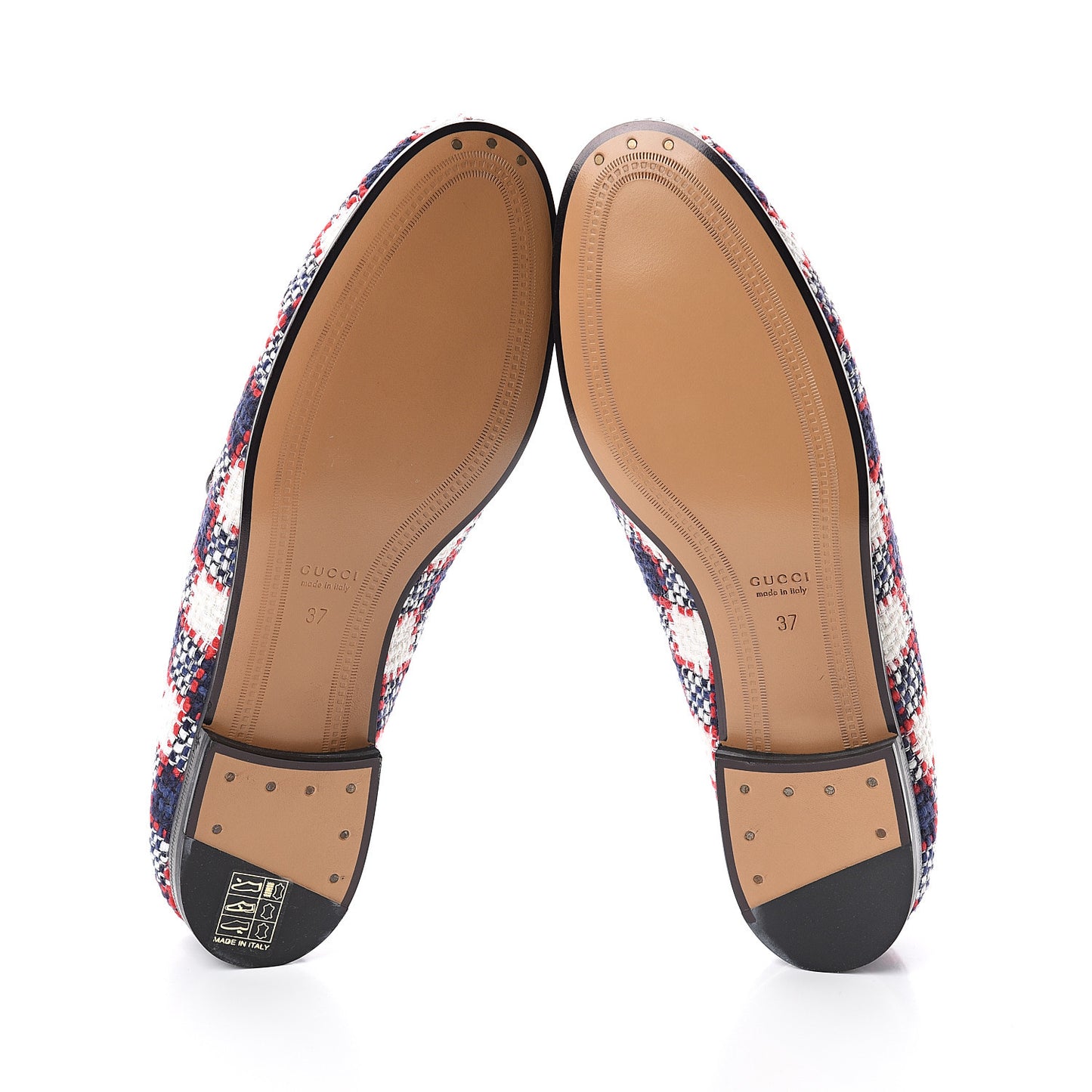 Vintage Tweed Check Horsebit Womens Jordaan Loafers 37 White Hibiscus Red Marine