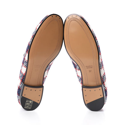 Gucci Vintage Tweed Check Horsebit Womens Jordaan Loafers 37 White Hibiscus Red Marine 7 of 7