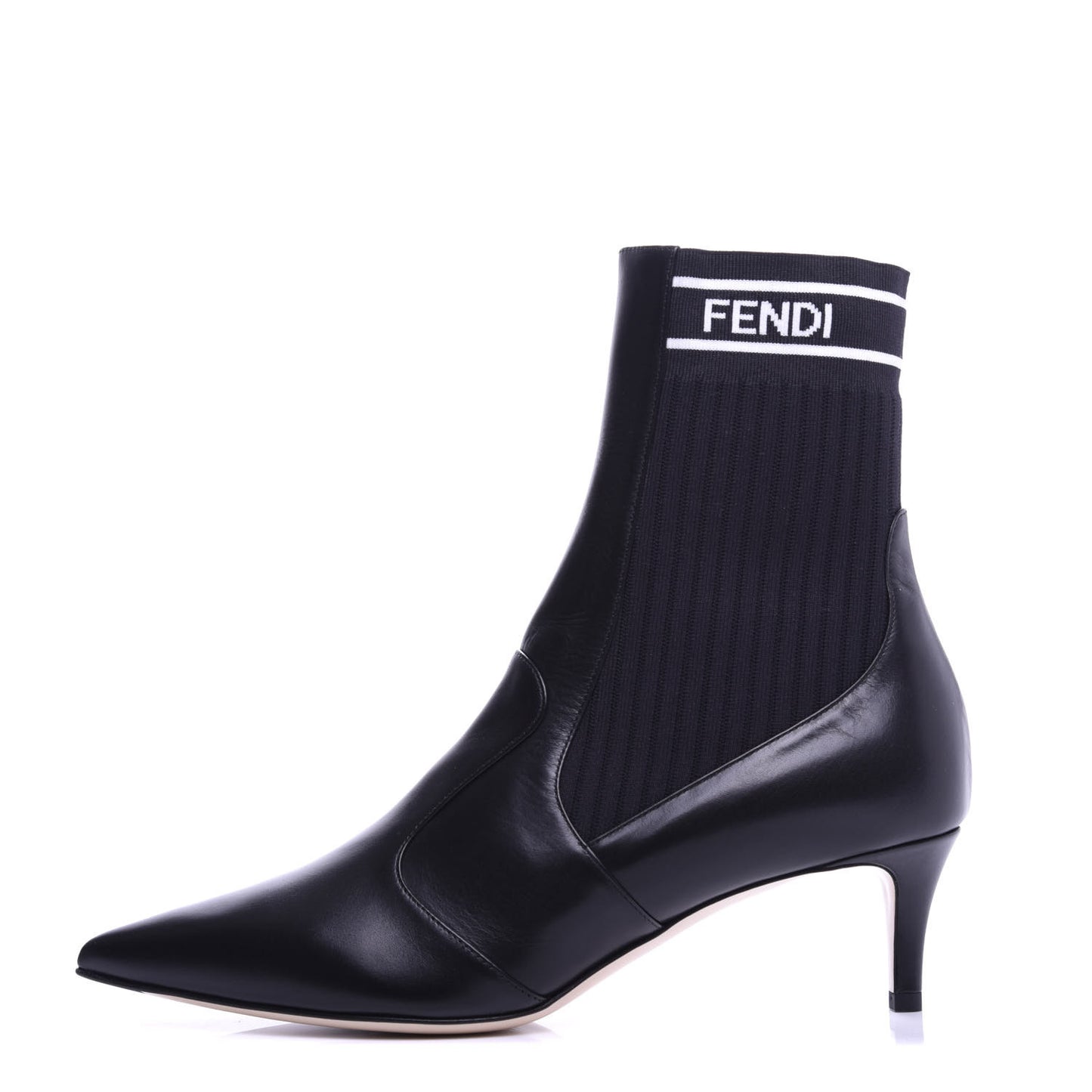 Vitellino Stretch Fabric Logo Rockoko Low Heel Sock Boots 38.5 Black White